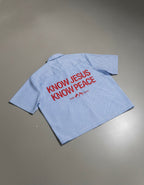 Know Jesus, Know Peace Oversized Blue Stripe Boxy Shirt | House Of Peace®