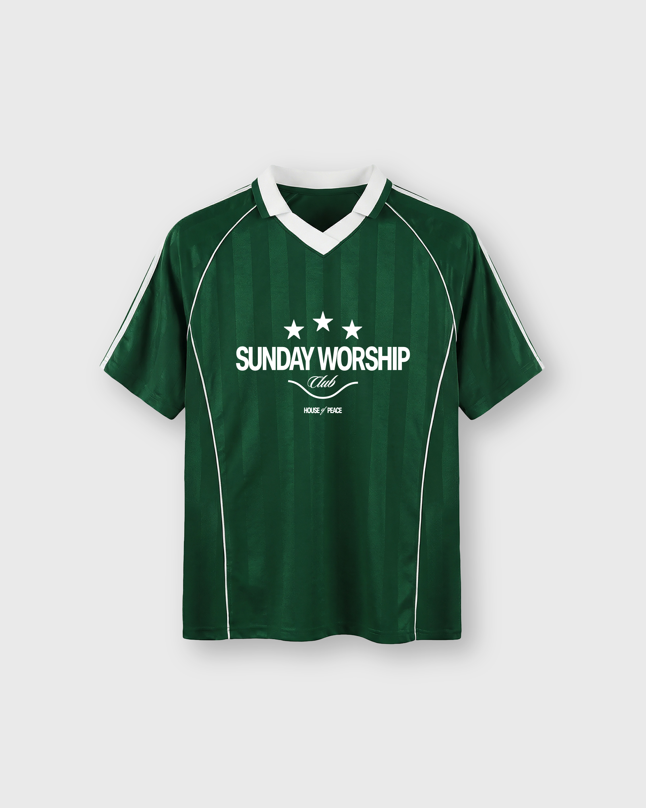 Sunday Worship Club Green Stripe Soccer Jersey | House of Peace®