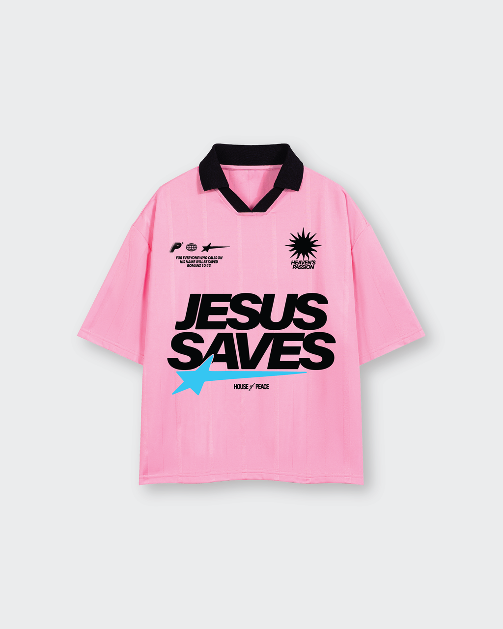 Jesus Saves Rose Striped Boxy Soccer Jersey | House of Peace®