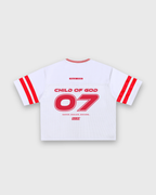 Child of God Vintage White Varsity-Inspired Boxy Tee | House Of Peace®