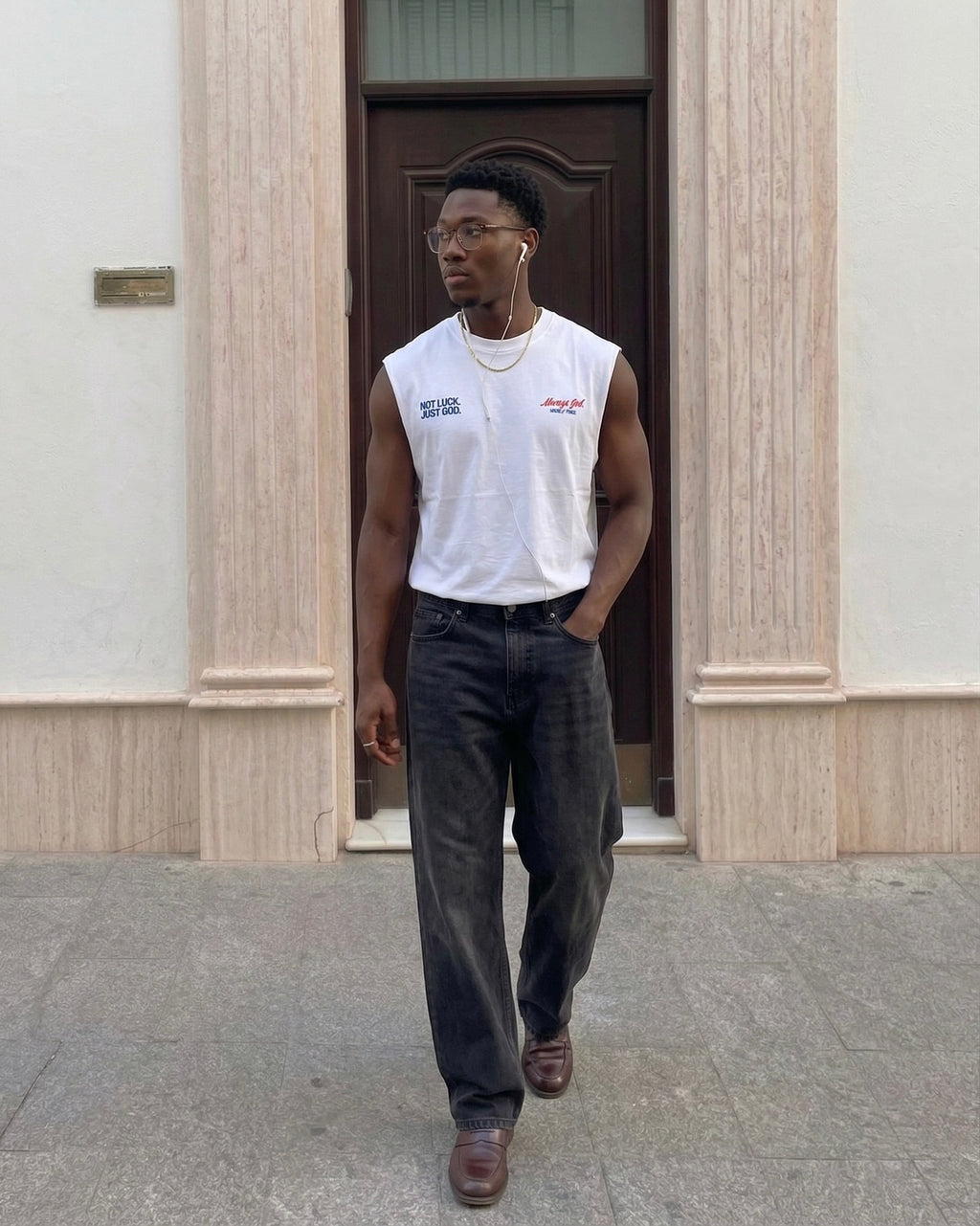 Not Luck Just God White Raw Edge Tank Top | House of Peace®