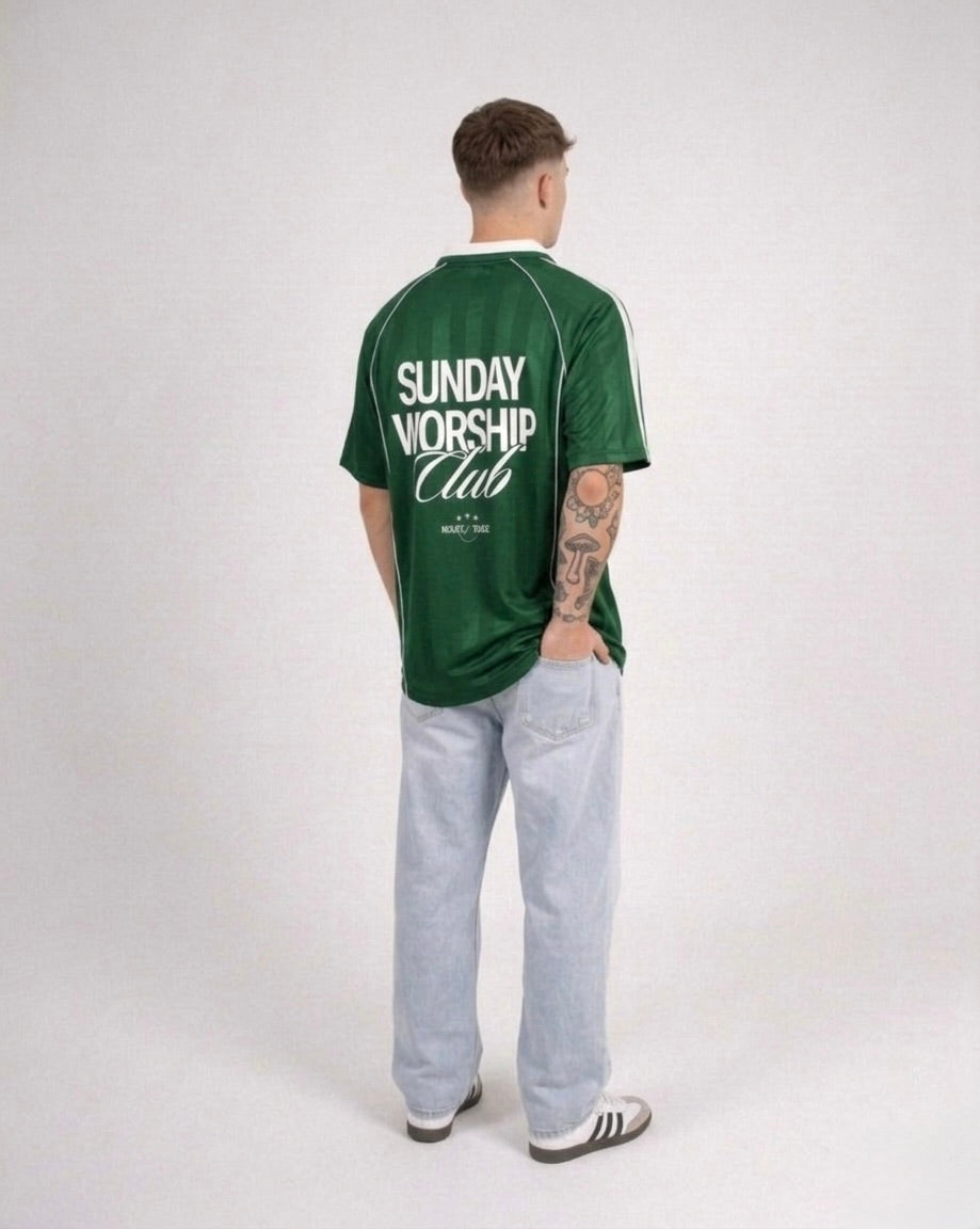 Sunday Worship Club Green Stripe Soccer Jersey | House of Peace®