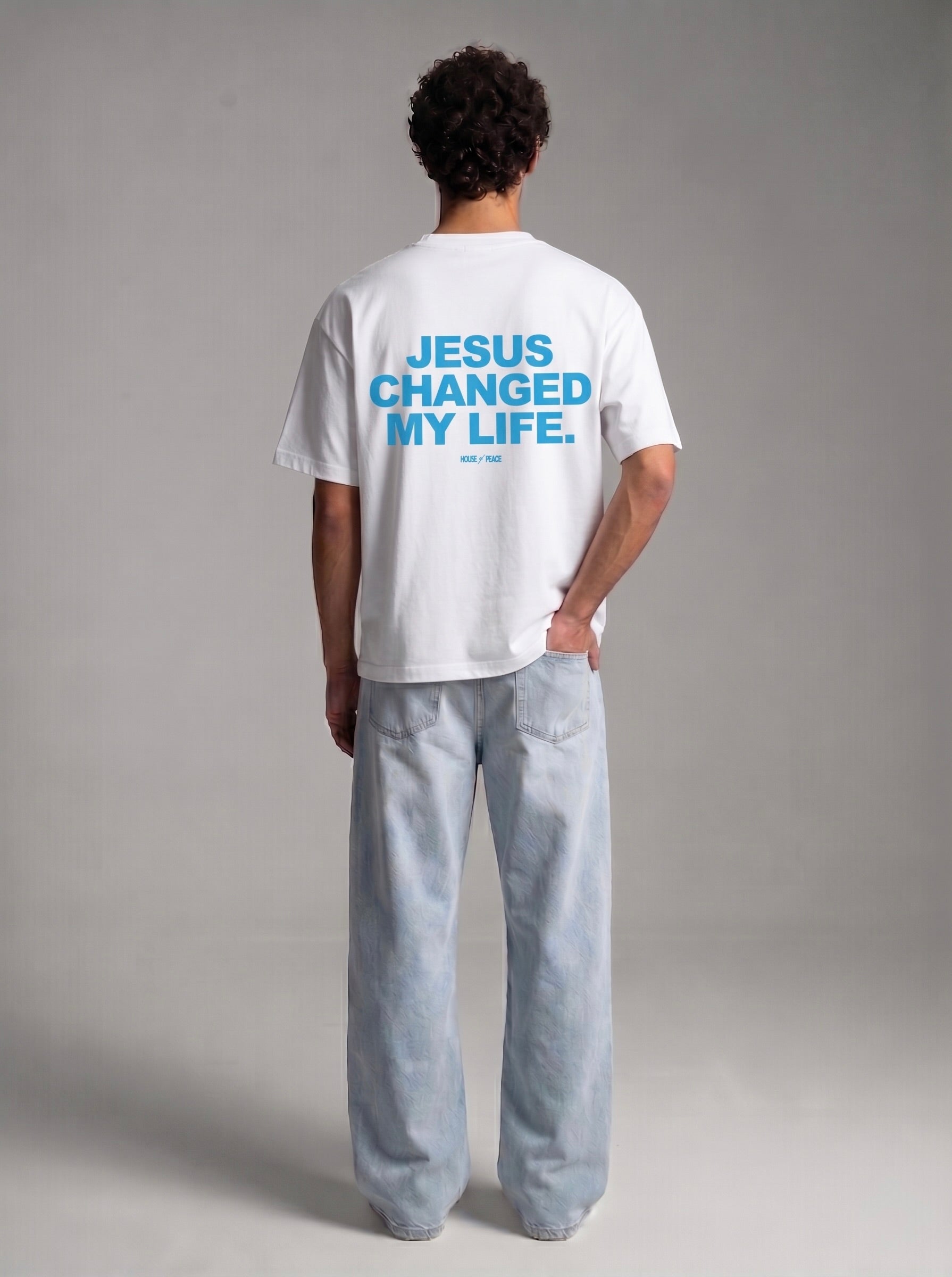 Jesus Changed My Life White Boxy Drop Shoulder Tee | House of Peace®