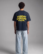 Sunday Worship Club Summer Navy Blue Boxy Drop Shoulder Tee | House of Peace®