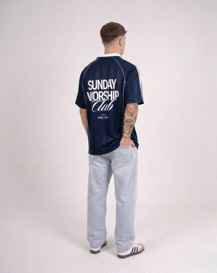 Sunday Worship Club Blue Stripe Soccer Jersey | House of Peace®