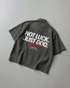 Not Luck Just God Dark Gray Oversized Striped Boxy Shirt | House Of Peace®