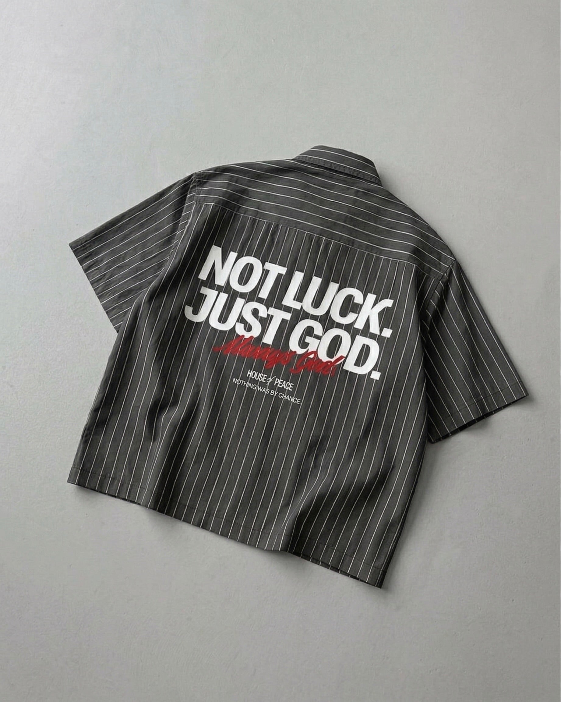 Not Luck Just God Dark Gray Oversized Striped Boxy Shirt | House Of Peace®