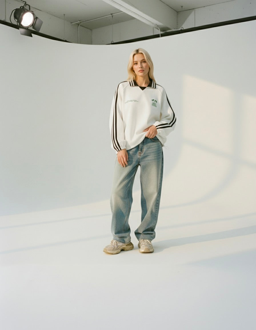 Know Jesus, Know Peace Signature White Striped Collar Sweatshirt | House Of Peace®