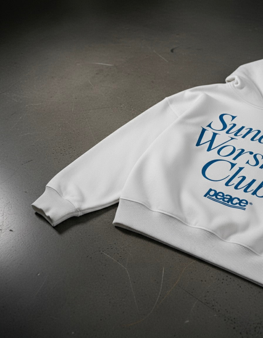 Sunday Worship Club White Oversized Heavyweight Hoodie | House Of Peace®