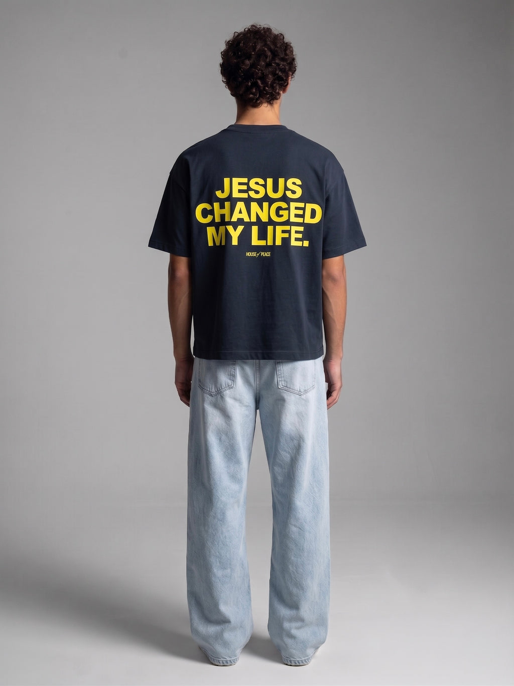Jesus Changed My Life Navy Blue Boxy Drop Shoulder Tee | House of Peace®