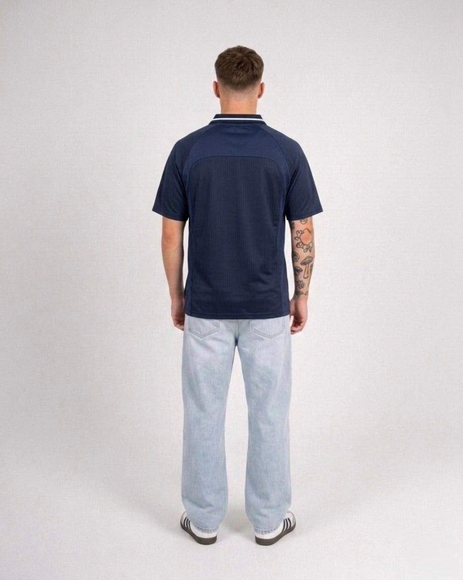 Jesus Loves You First Navy Blue Striped Soccer Jersey | House of Peace®
