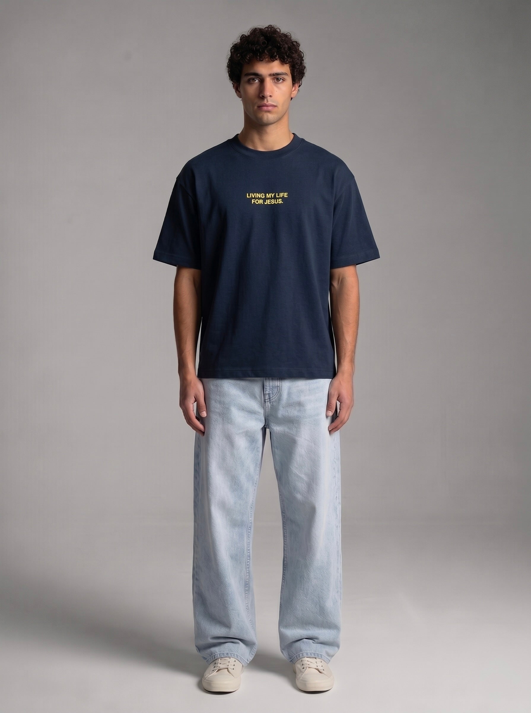 Living My Life Navy Blue Boxy Drop Shoulder Tee | House of Peace®