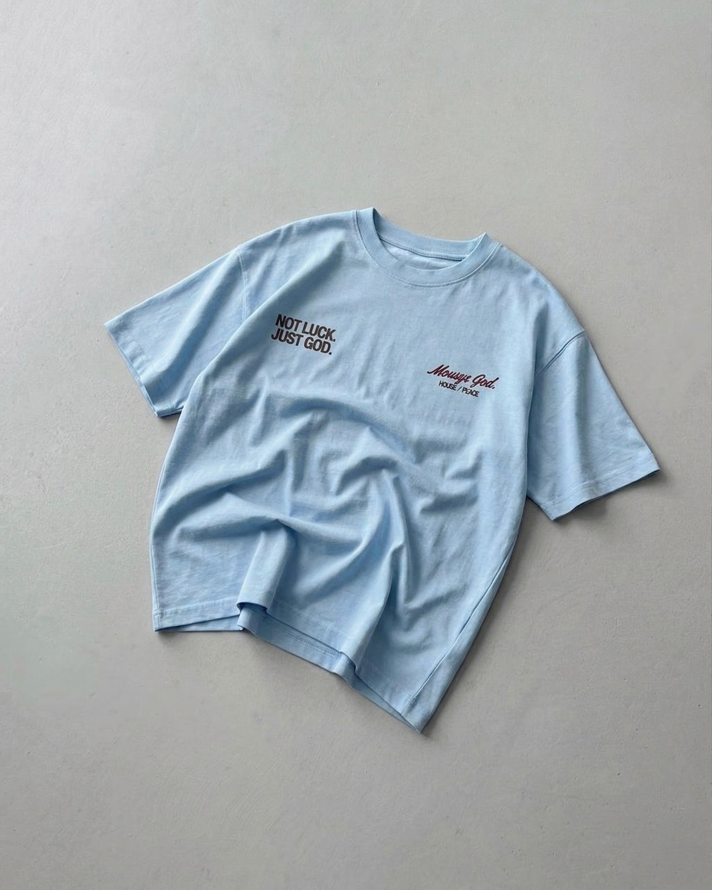 Not Luck Just God Blue Heavyweight Loose Fit Tee | House of Peace®