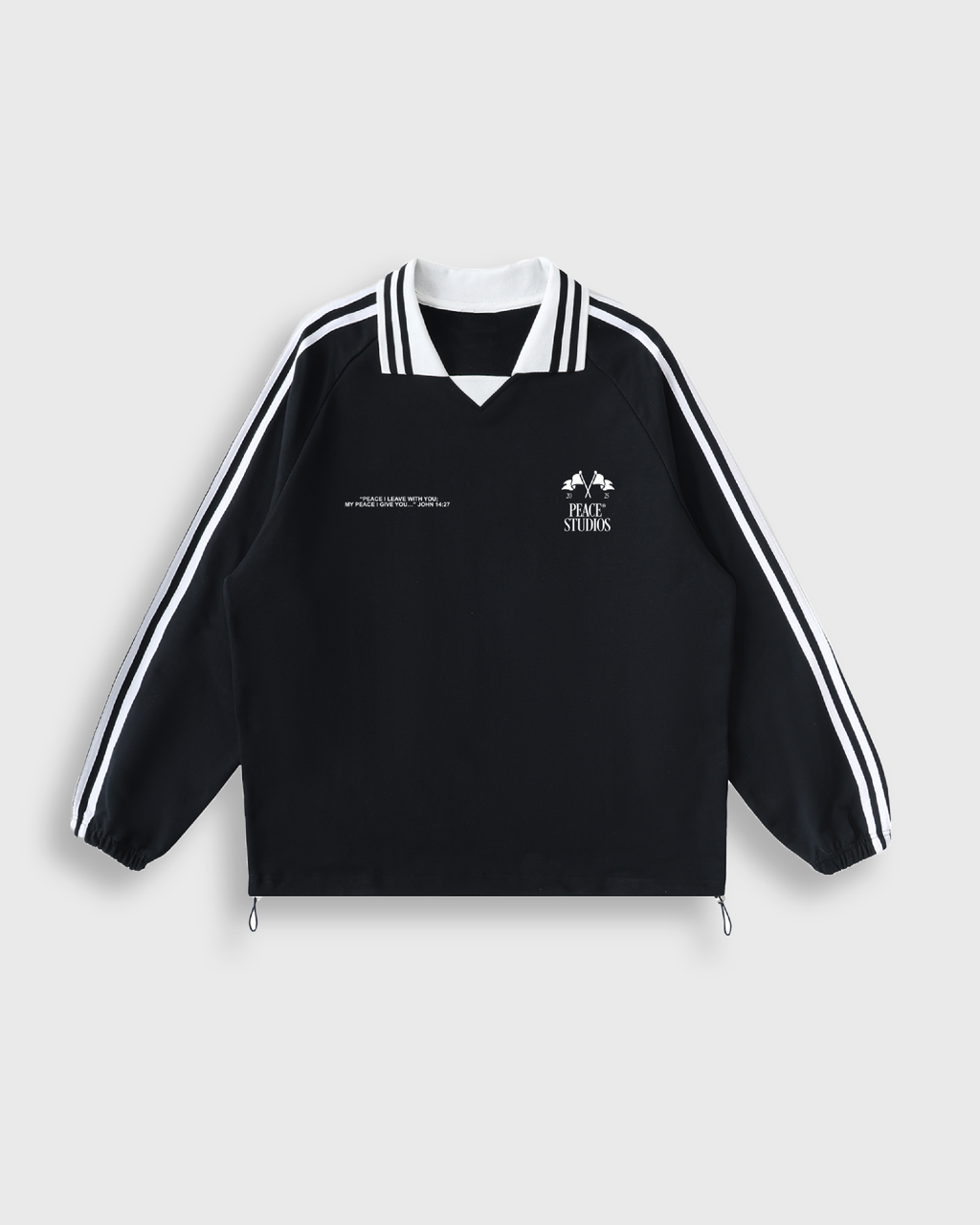 Know Jesus, Know Peace Signature Black Striped Collar Sweatshirt | House Of Peace®