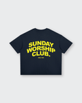 Sunday Worship Club Summer Navy Blue Boxy Drop Shoulder Tee | House of Peace®