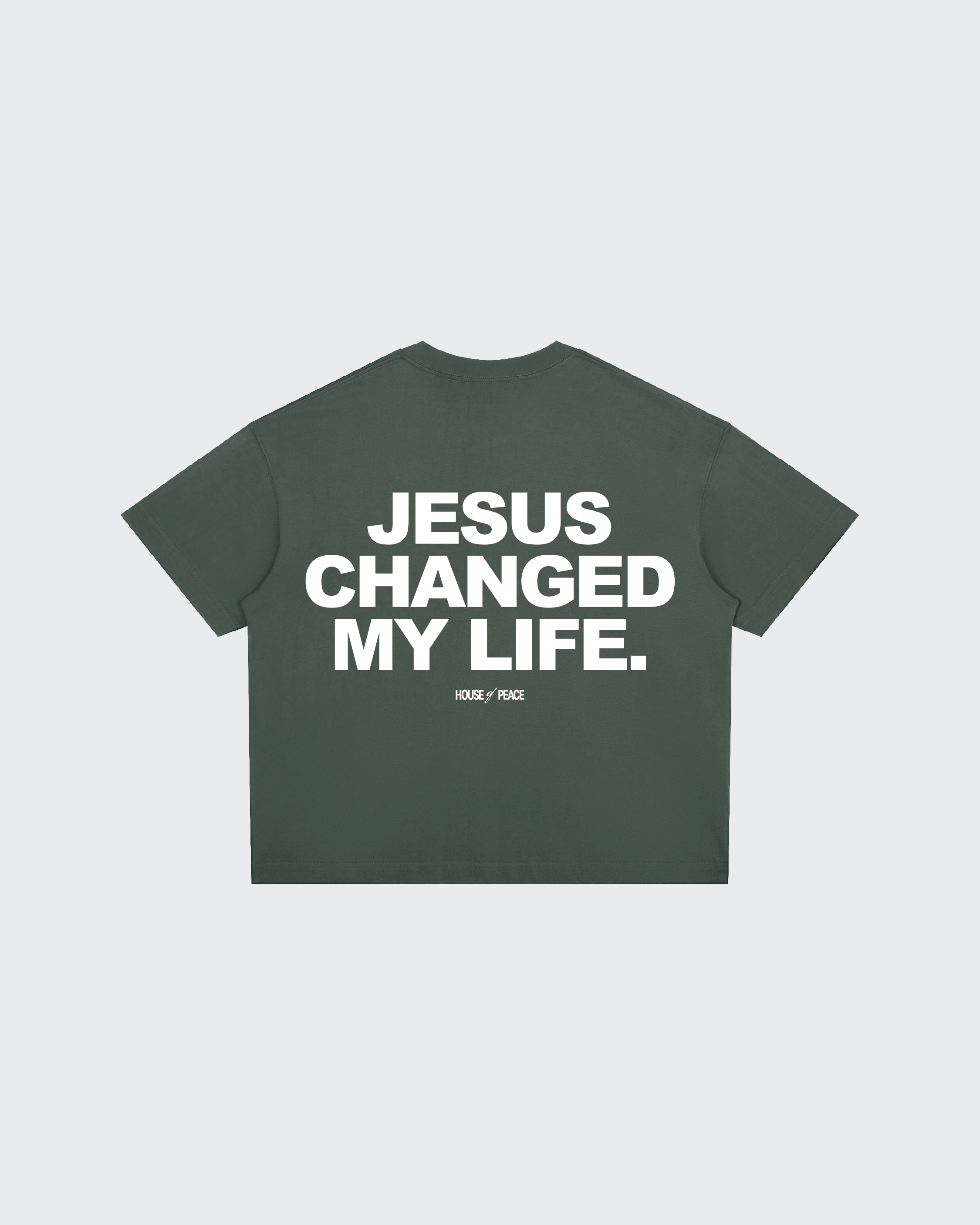 Jesus Changed My Life Gray Boxy Drop Shoulder Tee | House of Peace®
