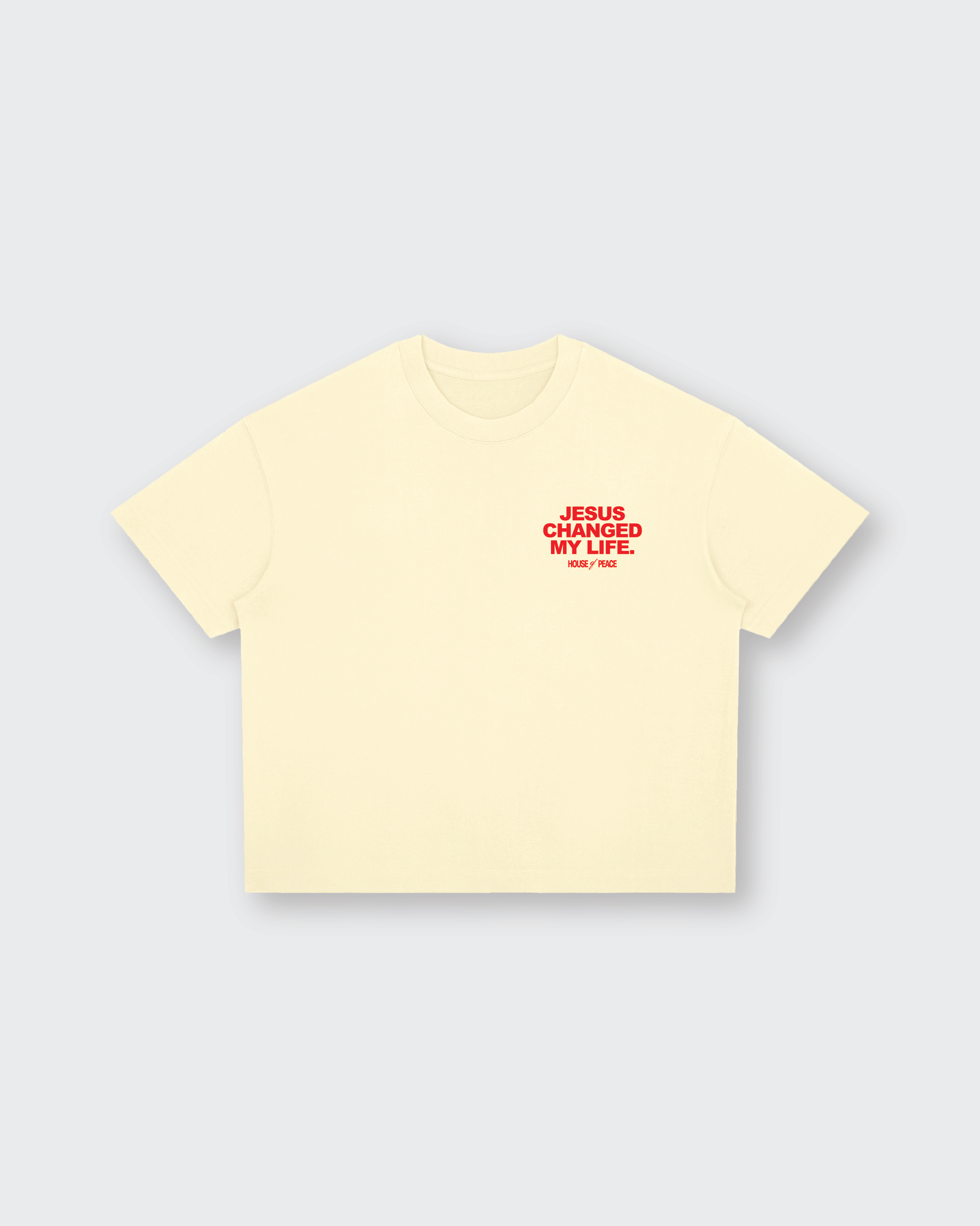 Jesus Changed My Life Beige Boxy Drop Shoulder Tee | House of Peace®