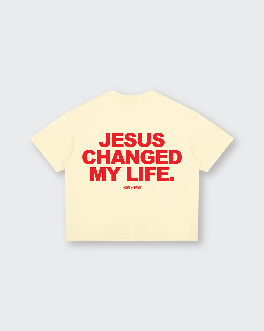 Jesus Changed My Life Beige Boxy Drop Shoulder Tee | House of Peace®