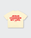 Jesus Changed My Life Beige Boxy Drop Shoulder Tee | House of Peace®