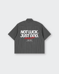 Not Luck Just God Dark Gray Oversized Striped Boxy Shirt | House Of Peace®