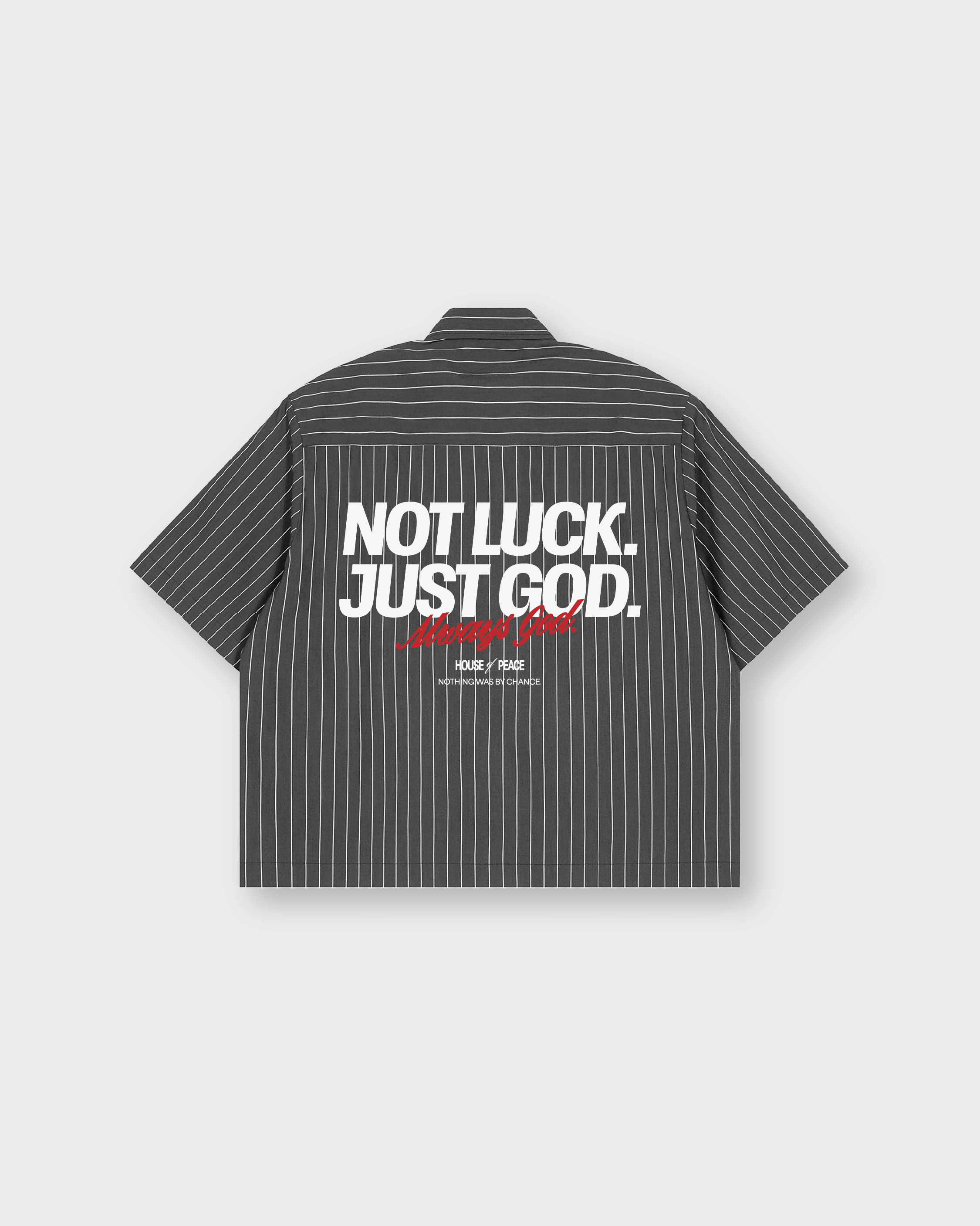 Not Luck Just God Dark Gray Oversized Striped Boxy Shirt | House Of Peace®