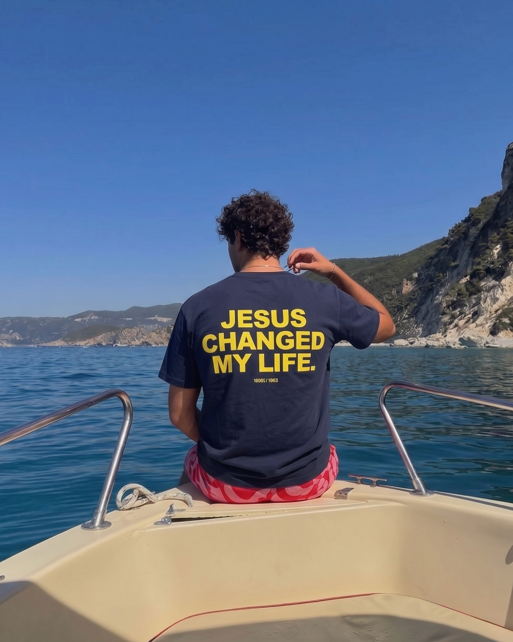 Jesus Changed My Life Navy Blue Boxy Drop Shoulder Tee | House of Peace®