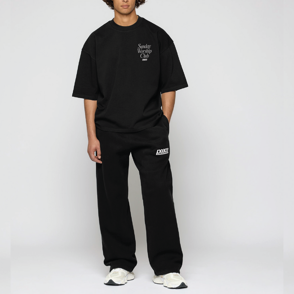 Sunday Worship Club Black Loose Fit Heavyweight Tee | Peace® ODMPOD