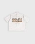 Know Jesus, Know Peace Oversized White Stripe Boxy Shirt | House Of Peace®