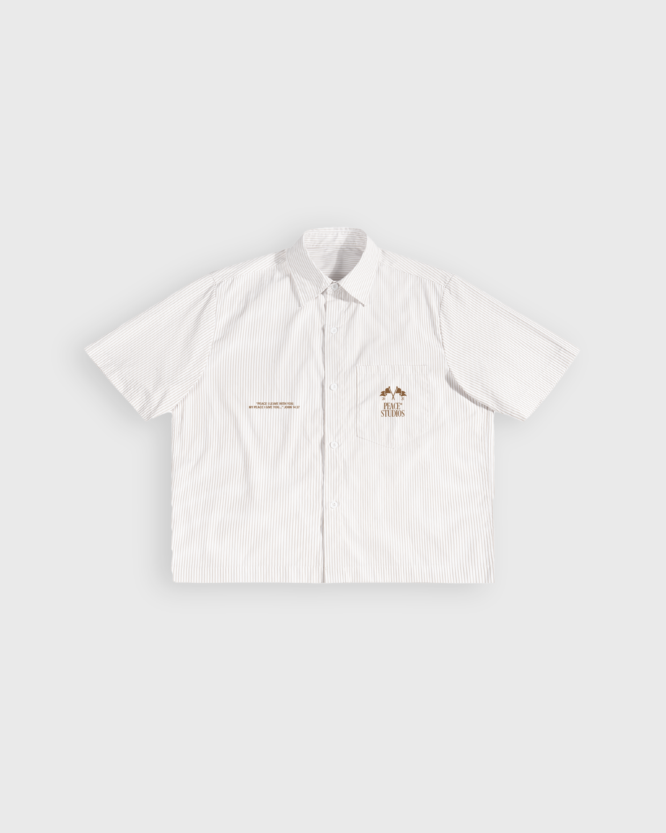 Know Jesus, Know Peace Oversized White Stripe Boxy Shirt | House Of Peace®