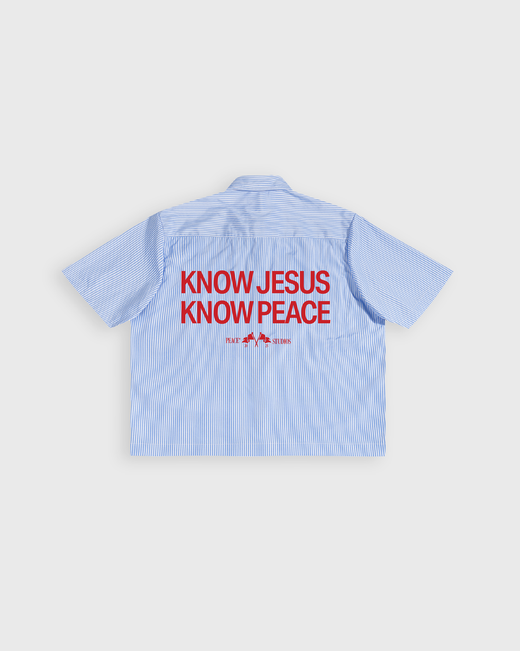Know Jesus, Know Peace Oversized Blue Stripe Boxy Shirt | House Of Peace®
