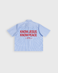 Know Jesus, Know Peace Oversized Blue Stripe Boxy Shirt | House Of Peace®