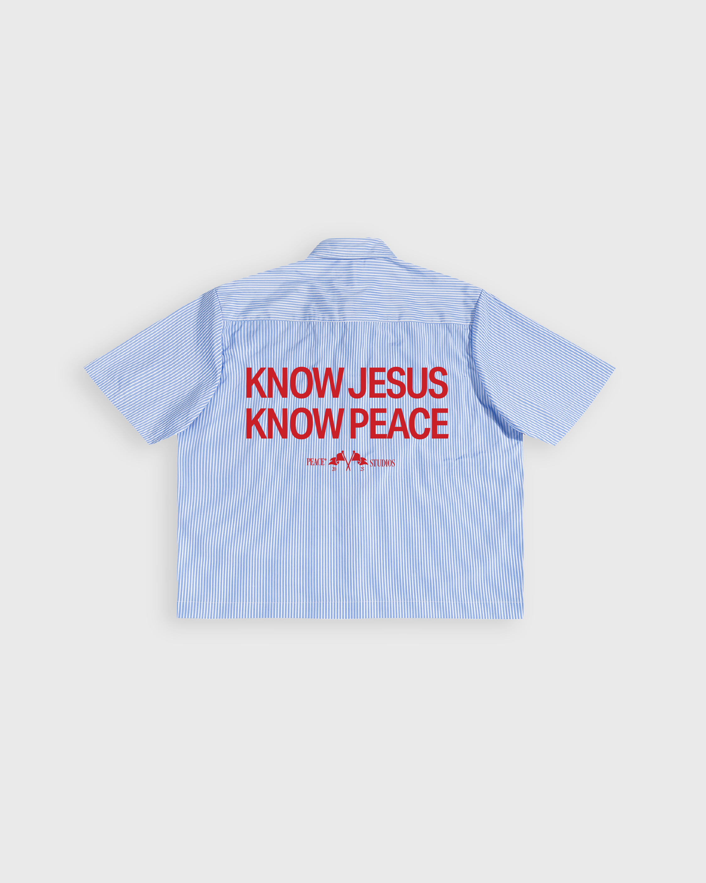 Know Jesus, Know Peace Oversized Blue Stripe Boxy Shirt | House Of Peace®