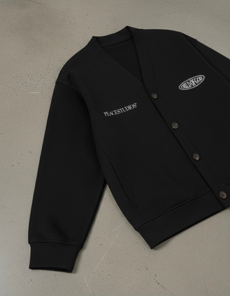 Child of God II Black Essential Heavyweight Sweat Cardigan | House Of Peace®