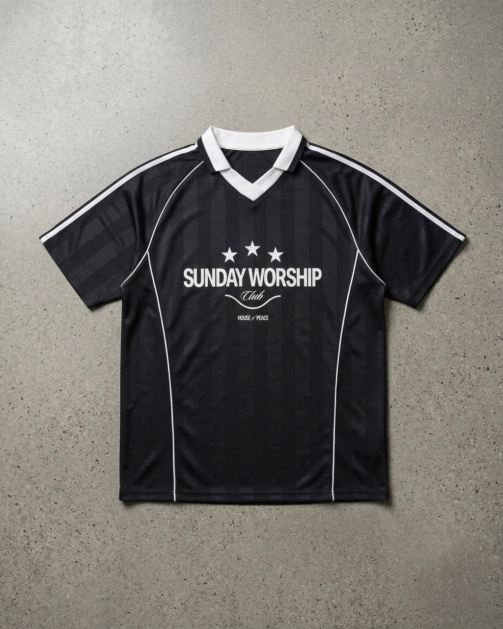 Sunday Worship Club Black Stripe Soccer Jersey | House of Peace®