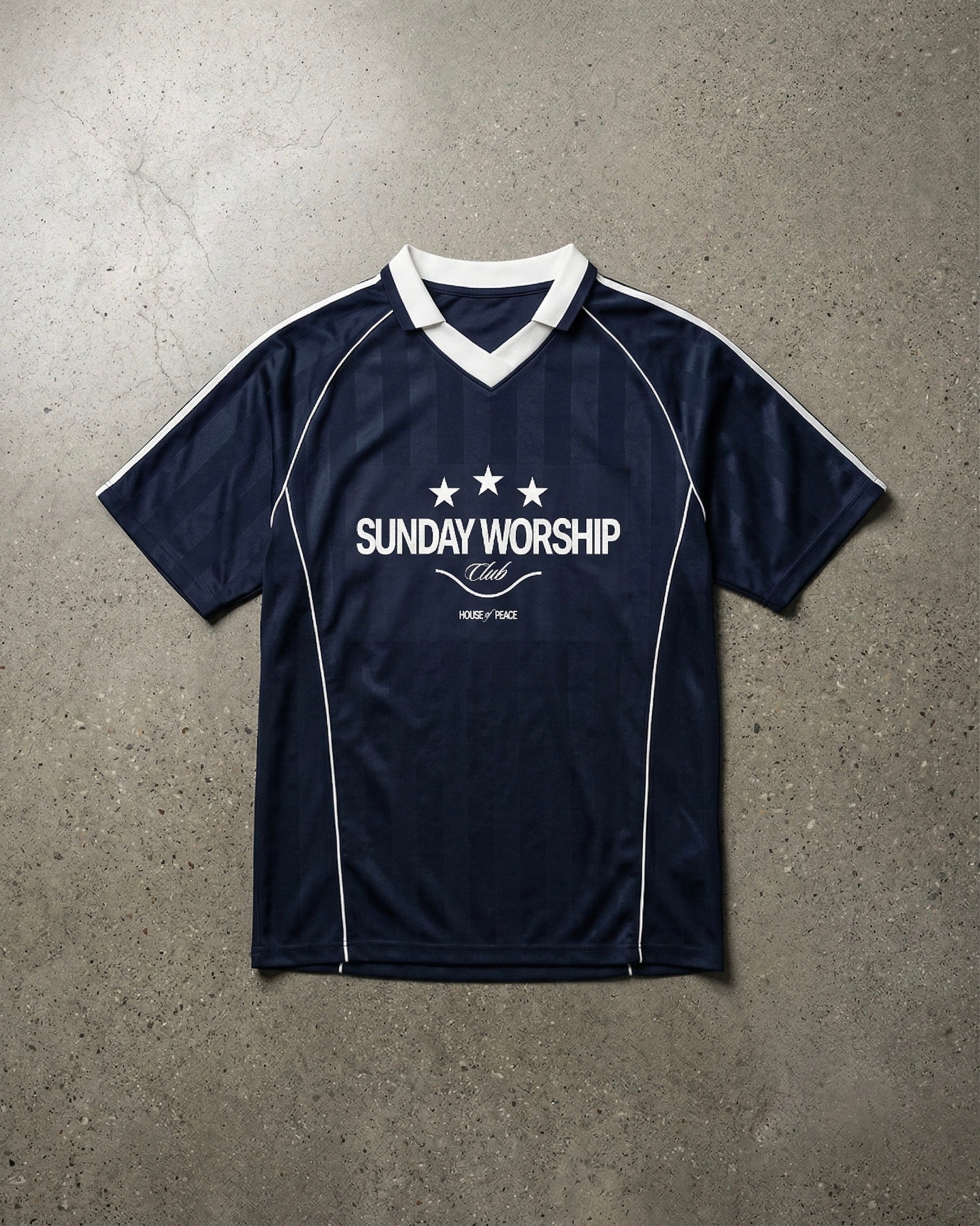 Sunday Worship Club Blue Stripe Soccer Jersey | House of Peace®