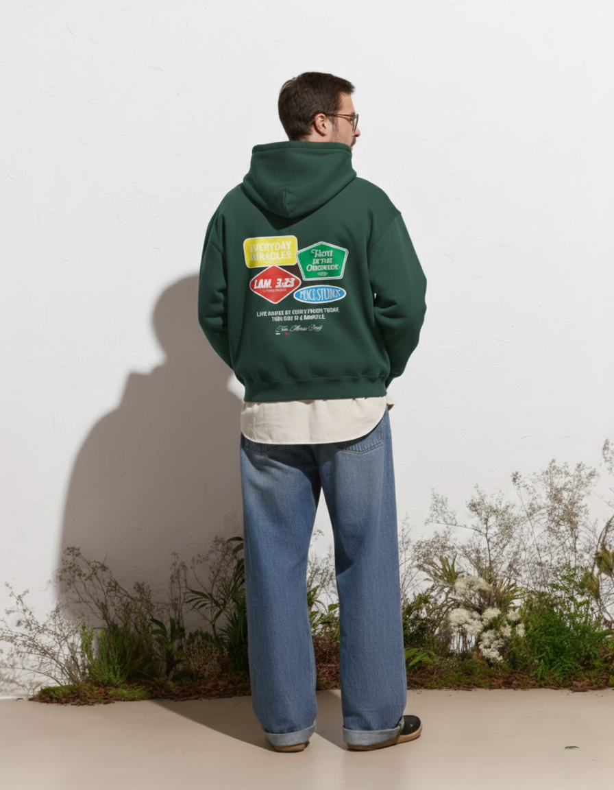 Everyday Miracles Green Boxy Hoodie | House Of Peace®